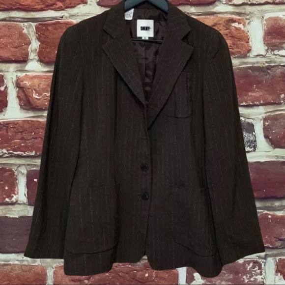 Dkny Jackets & Blazers - DKNY WOMEN'S BROWN PINSTRIPE BLAZER JACKET